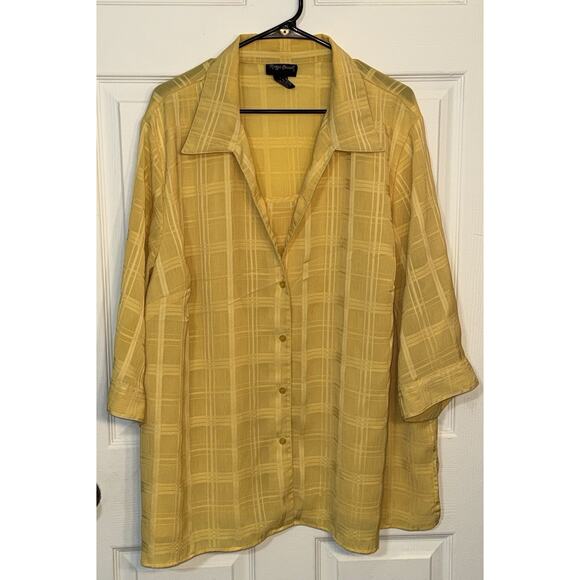 Maggie Barnes Women’s Button Up Top Shirt Yellow 3/4 Sleeve Attached Tank (2X) - Picture 1 of 5